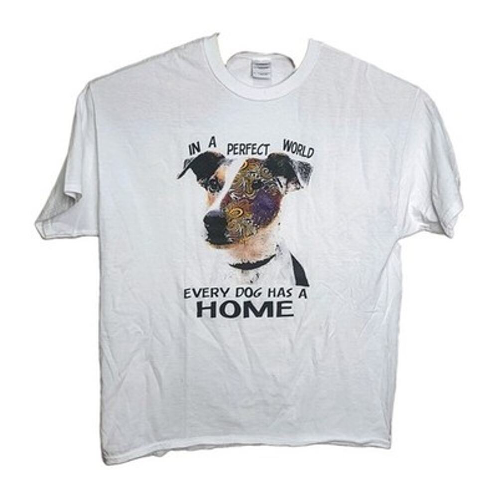 Vintage Jack Russell In A Perfect World Every Dog Has A Home T-Shirt XL